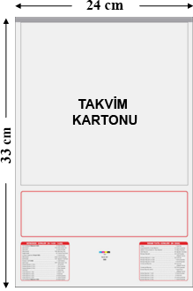 Takvim karton ölçüsü 24 × 33 cm